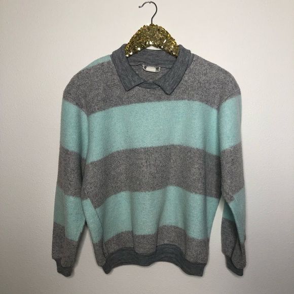 Vintage Randy Hall Fleece Rugby Stripe Pullover Sweatshirt L - Picture 4 of 5